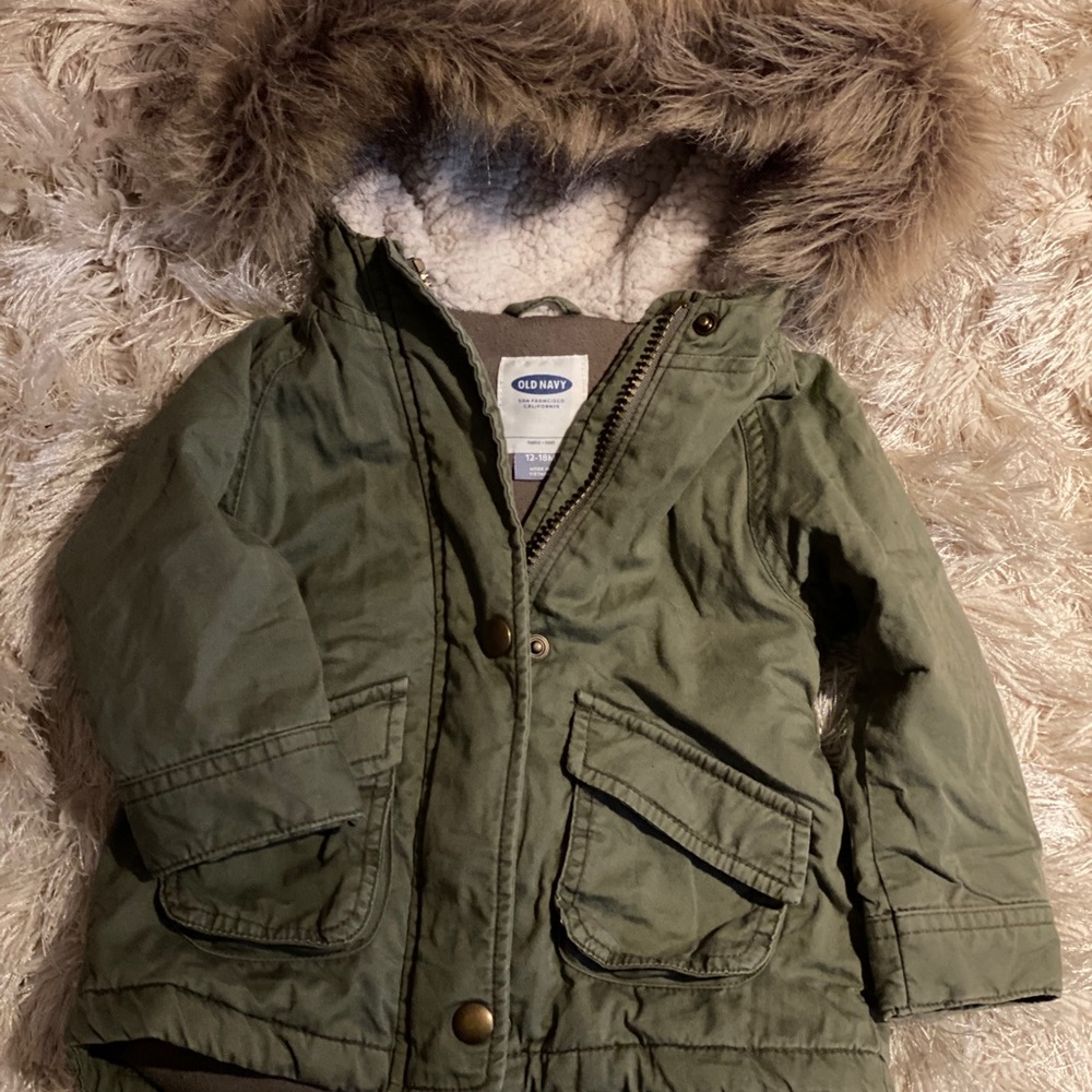 Old navy coat with fur
